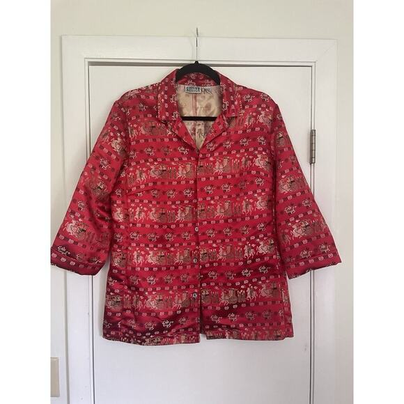 Chico's Jackets & Blazers - Vintage Chicos Asian Inspired Oriental Print Shacket Jacket Art To Wear Size 1